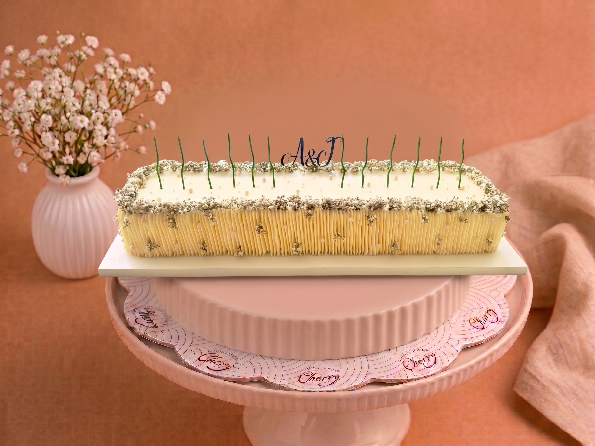 Long Cake Floral Cherry Pastelería